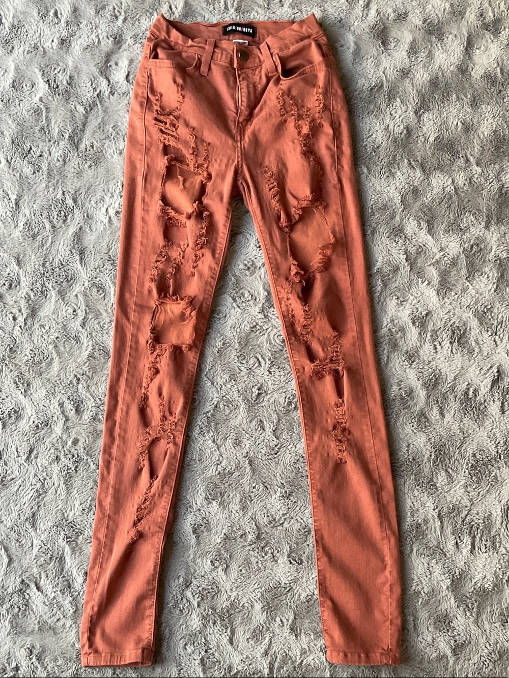 High Rise Ripped Jeans in Rust Orange
